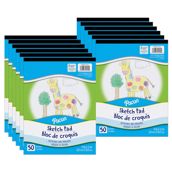Sketch Pad, White, 9in x 12in, 50 Sheets, PK12
